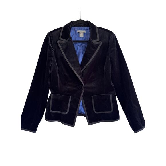 Ann Taylor Black Velvet Blazer Womens Size 8 One Button Lined Tailored Jacket - Picture 1 of 5